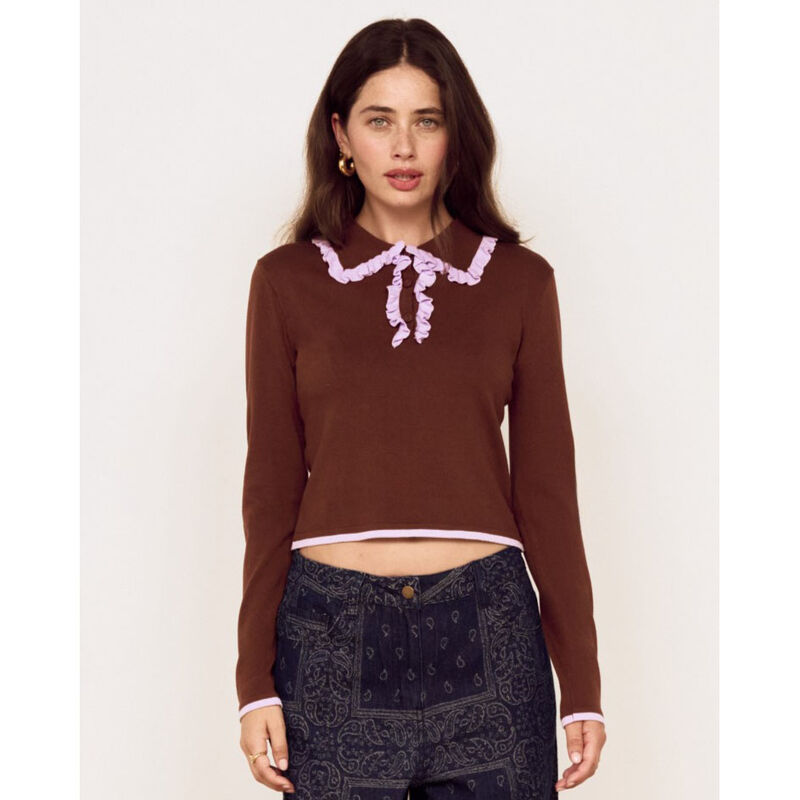 MINKPINK Rhea Ruffle Polo Knit Top image number 2
